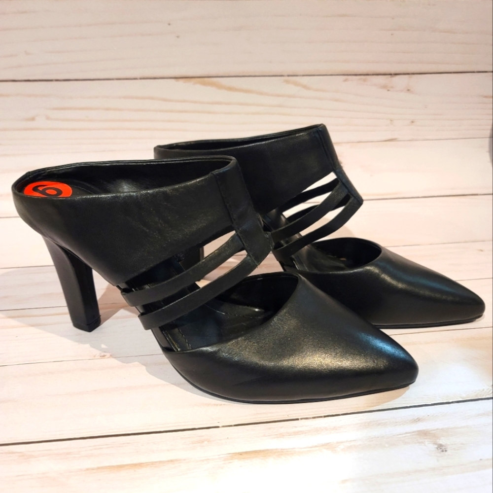 NEW Tahari Black Leather Strappy Sling Back